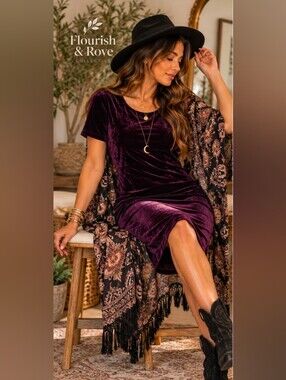 Vintage Dressing Clio Purple Crushed Velvet Knee Length Dress S Made in USA